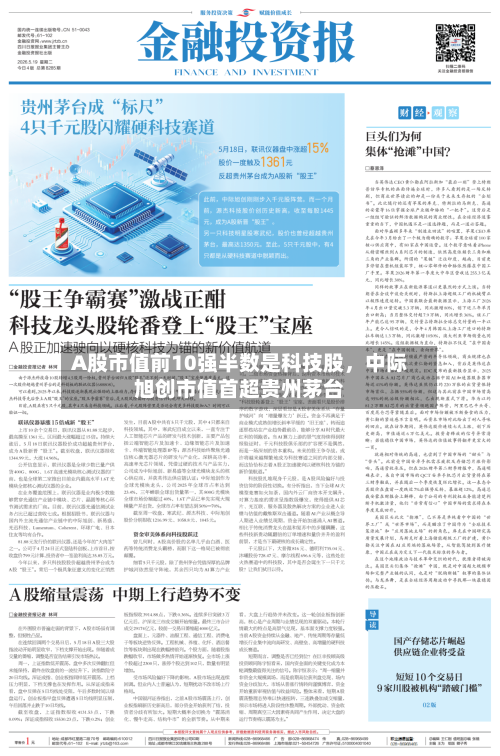 A股市值前10强半数是科技股,中际旭创市值首超贵州茅台