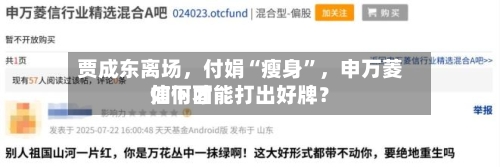 贾成东离场，付娟“瘦身”，申万菱信下面如何才能打出好牌？